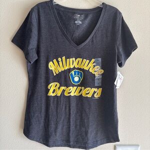 NEW Old Navy MLB Milwaukee Brewers Women’s Gray V-Neck Graphic Tee T-Shirt, Sz S